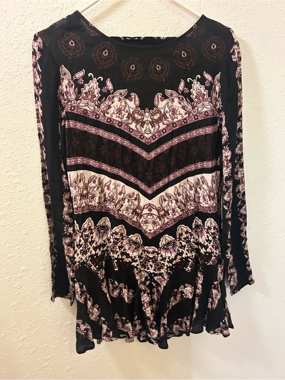 Free People Black and Mauve Floral Print Dress